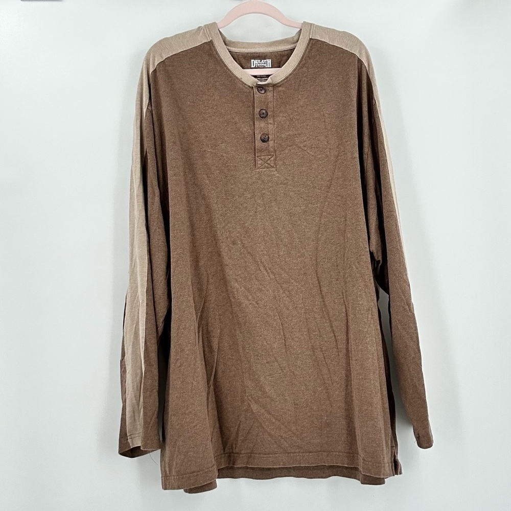 𝅺DULUTH Trading Co. Men’s Longtail Brown/Beige Cotton Button Crewneck Size 2XL
